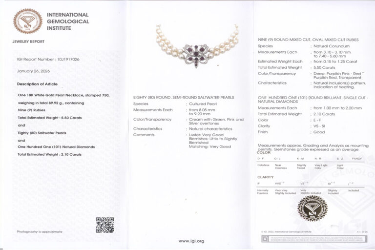 Hochwertige Salzwasser Perlenkette 80 Perlen Rubin Diamanten IGI [BRORS 17421]