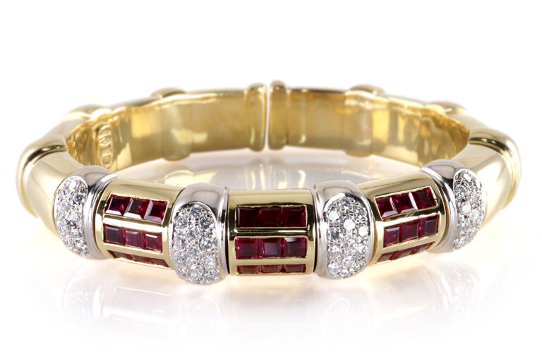 Armreif 3,2 ct Rubine + 0,9 ct Brillanten River-TW/VS 750 Gold IGI [BRORS 19376]