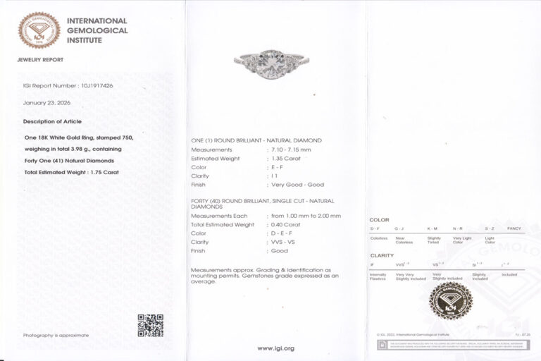 Ring Brillant ca 1,35 ct + 40 Diamanten 0,4 ct 750 Gold IGI Gr.55 [BRORS 20383]