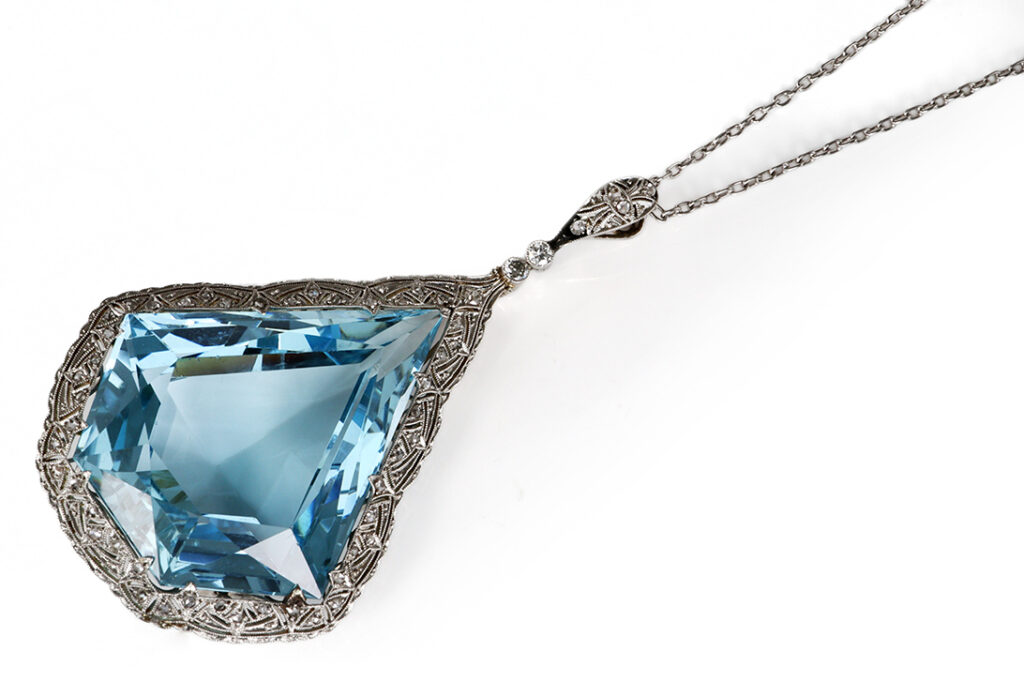 Aquamarin Anhänger 64 Karat ! Deep Blue + 54 Dia. Platin Gold IGI [BRORS 20631]