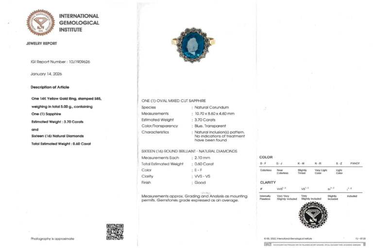 Ring Saphir unbehandelt 3,7 ct + 16 Brillanten Gold IGI Gr 60 [BRORS 20634]