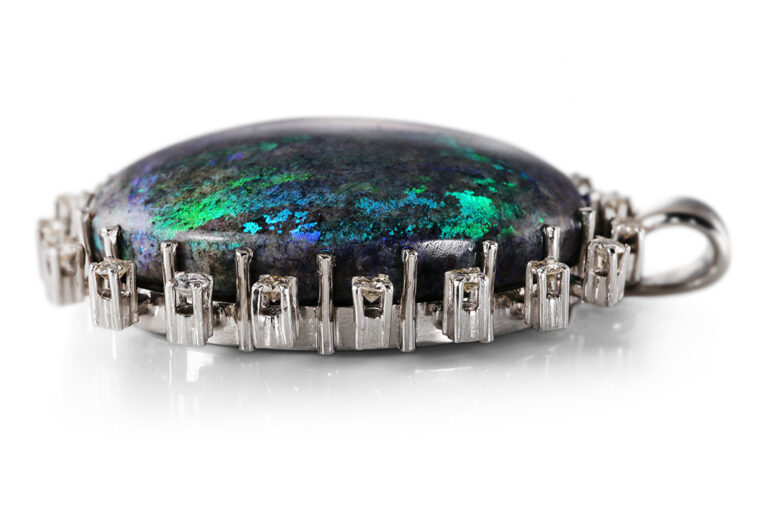 Anhänger großer Vollopal grau grün blau 20 Diamanten Weißgold IGI [BRORS 20638]