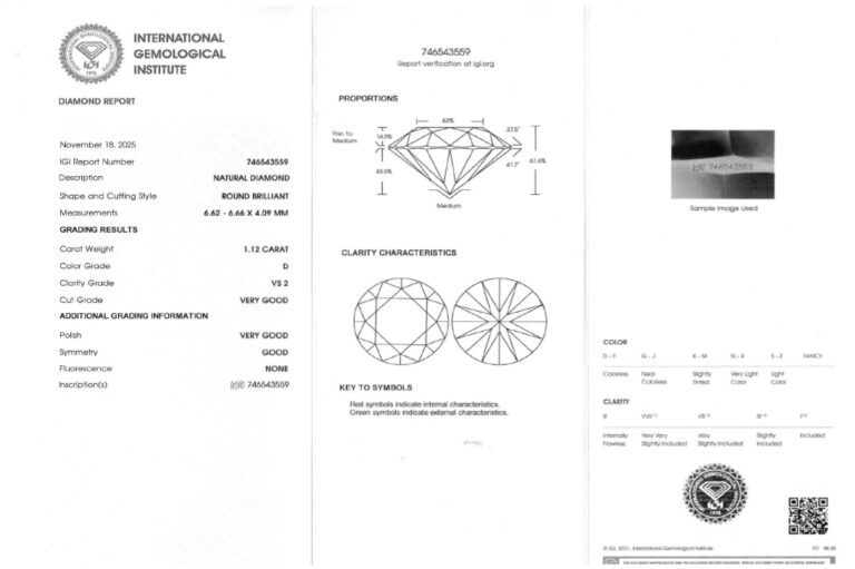 Ring 1 Brillant 1,12 ct RIVER/VS2 750 Gold IGI Gutachten Gr. 54 [BRORS 20641]