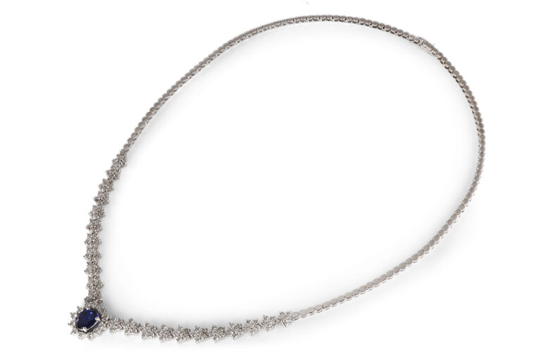 Collier ZEN 1Saphir + 144 Brillanten TW/SI 750 Weißgold L.44cm [BRORS 20658]