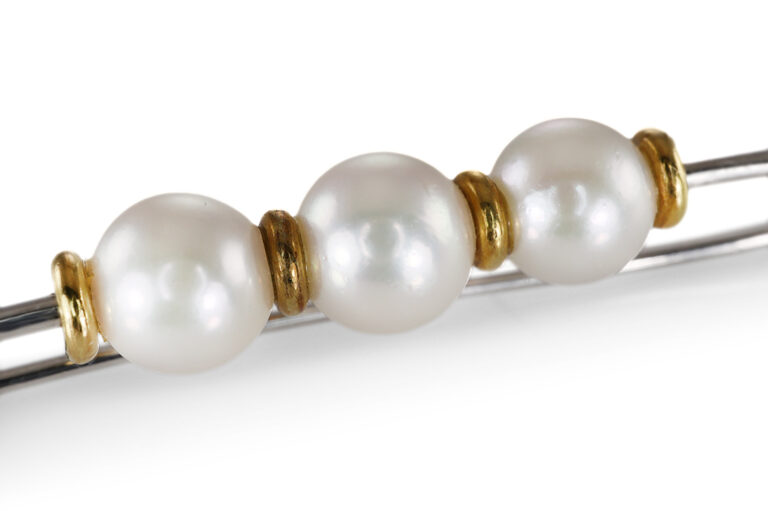 Brosche Stabborsche 2 Saphire Perlen Brillant 750 Gold Platin IGI [BRORS 20659]