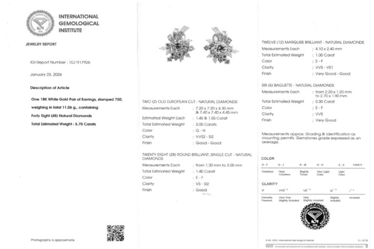 Ohr Clipse 2 Brillanten 3,0 ct +45 Diamanten 2,7 ct 750 Gold IGI [BRORS 20669]