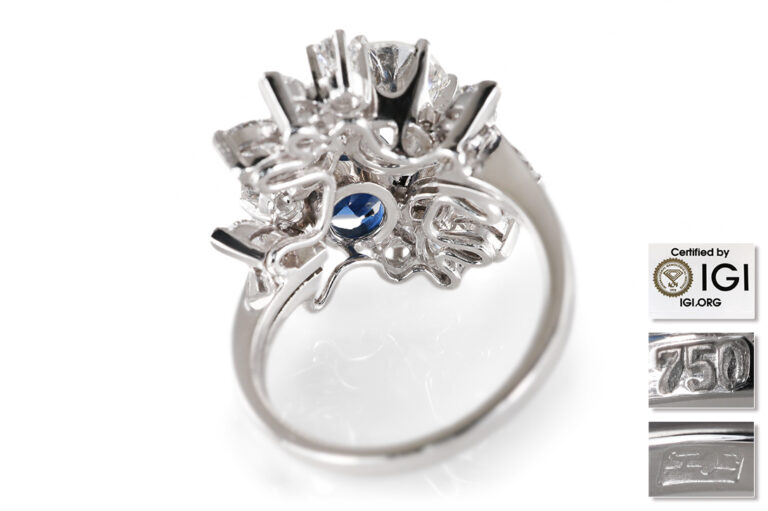 Ring 1 Saphir 2,5 ct unbehandelt 15 Diamanten 2,4 ct 750 Gold IGI [BRORS 20670]