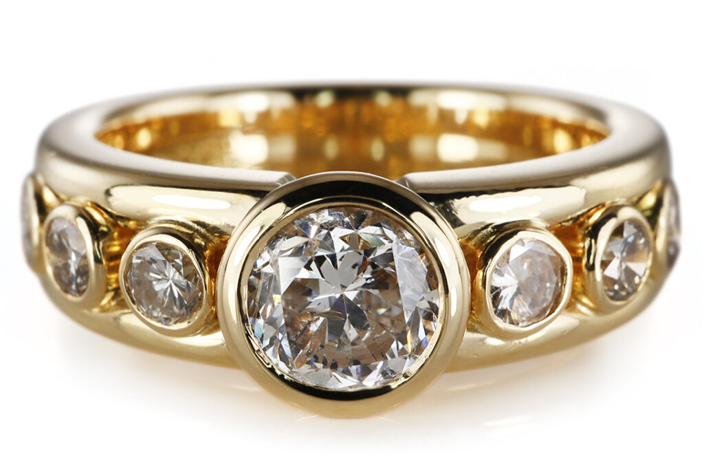 Ring HOFACKER 7 Brillanten ca 0,8 ct K/Pi 750 Gelbgold Gr. 57 [BRORS 20680]