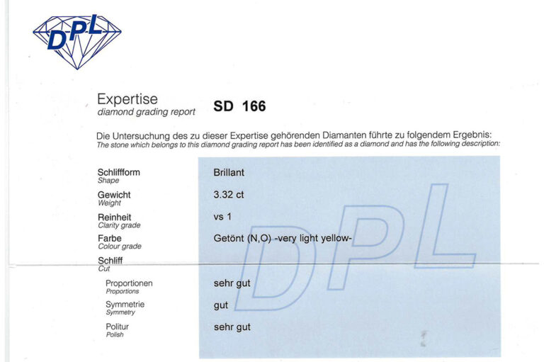 Ring 1 Brillant 3,32 ct VS1/N-O + Brillanten 0,95 ct 750 Gold DPL [BRORS 20701]