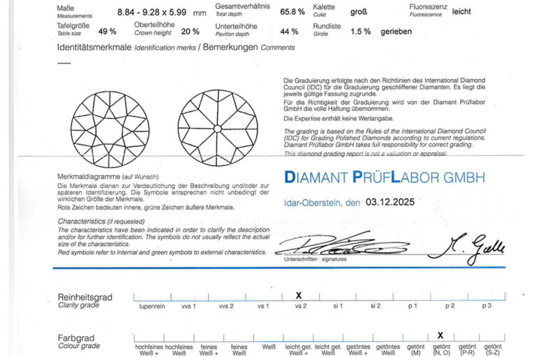 Ring 1 Diamant 3,04 ct N-O/VS 2 + Brillanten 750 Gold DPL Gr. 52 [BRORS 20703]