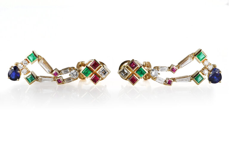 Ohrclipse Diamanten-Saphir-Rubin-Smaragd 750 Gold IGI [BRORS 20704]