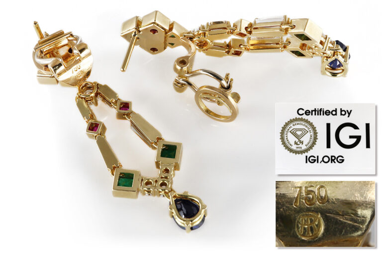 Ohrclipse Diamanten-Saphir-Rubin-Smaragd 750 Gold IGI [BRORS 20704]