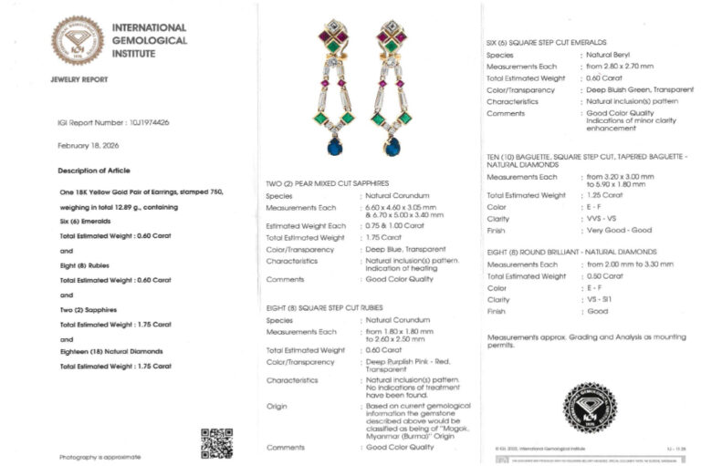 Ohrclipse Diamanten-Saphir-Rubin-Smaragd 750 Gold IGI [BRORS 20704]