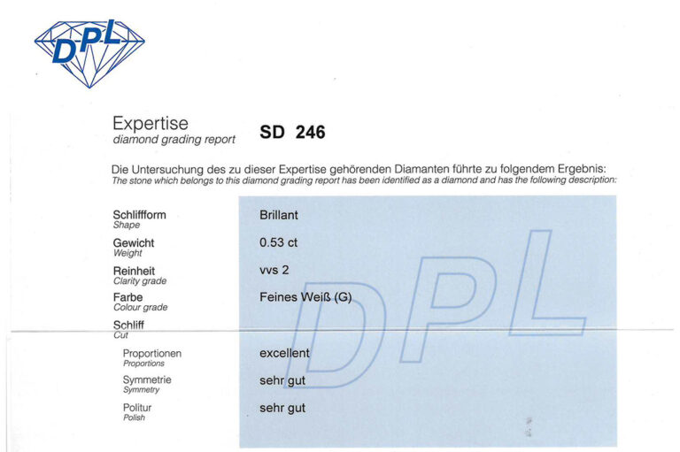 Ring 1 Brillant 0,53 ct VVS 2/G + Brillanten 750 Gold DPL Gr.55 [BRORS 20713]