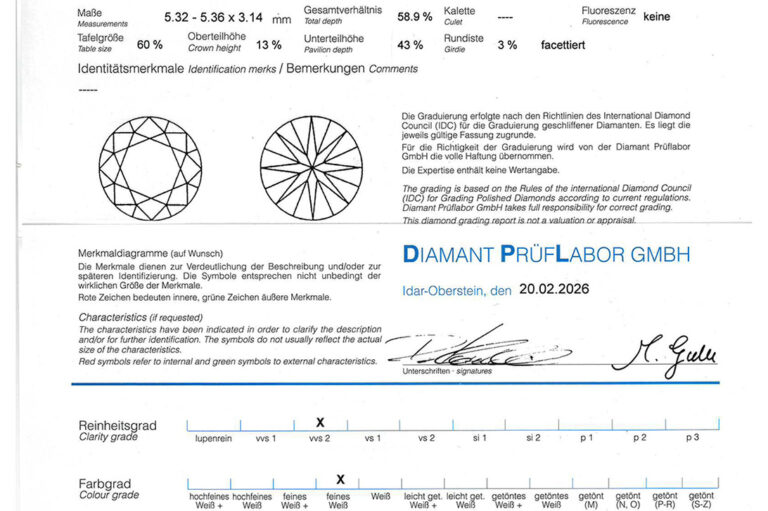 Ring 1 Brillant 0,53 ct VVS 2/G + Brillanten 750 Gold DPL Gr.55 [BRORS 20713]