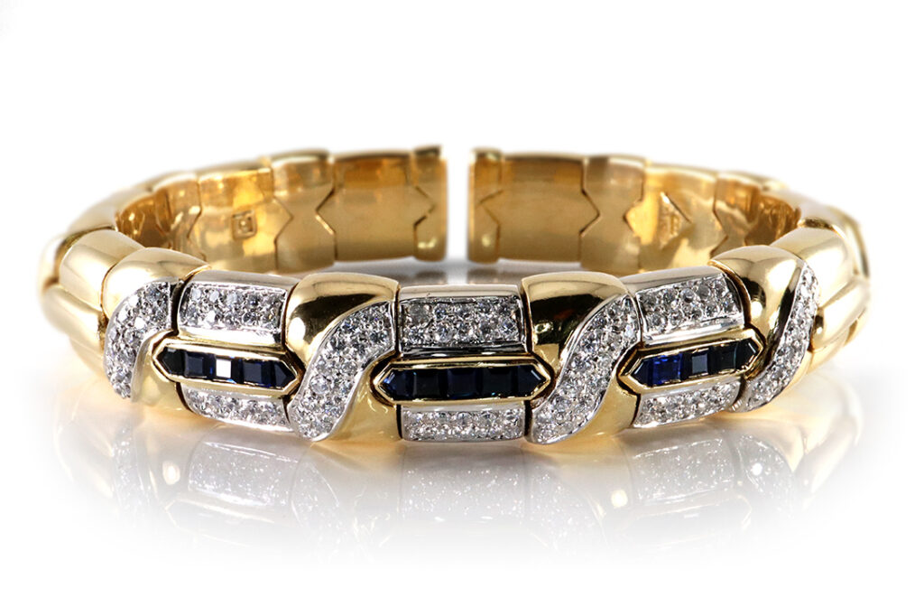 Armreif 116 Brillanten 1,3 ct + 15 Saphire 1,2 ct. 750 Gold IGI BRORS 19366]