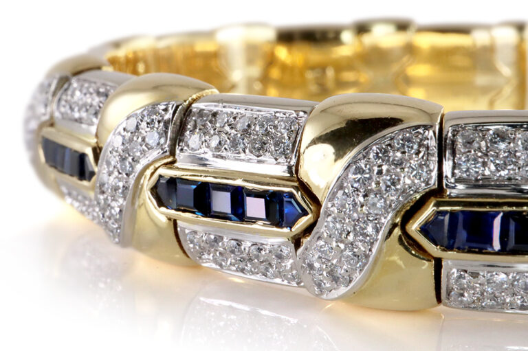 Armreif 116 Brillanten 1,3 ct + 15 Saphire 1,2 ct. 750 Gold IGI BRORS 19366]