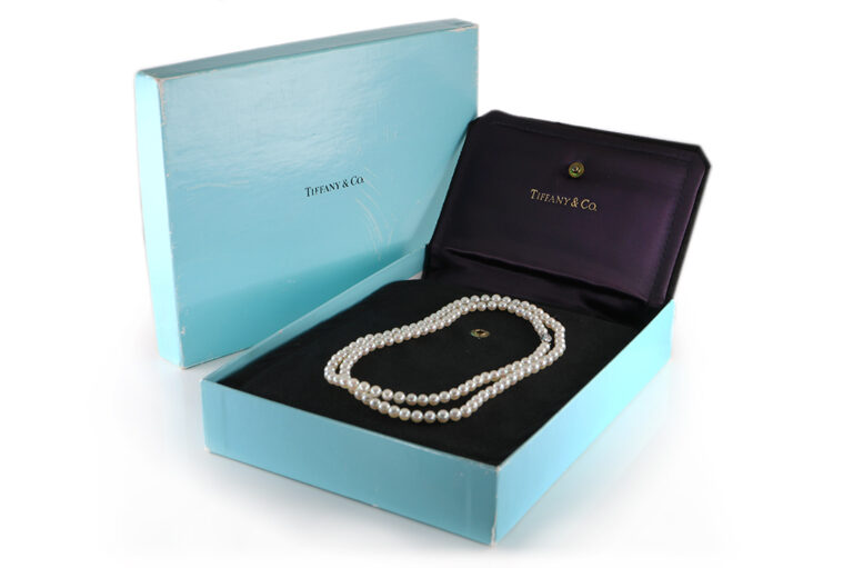 TIFFANY & CO Perlenkette Vintage 62cm 950 Platin Schloss FULL SET [BRORS 20740]