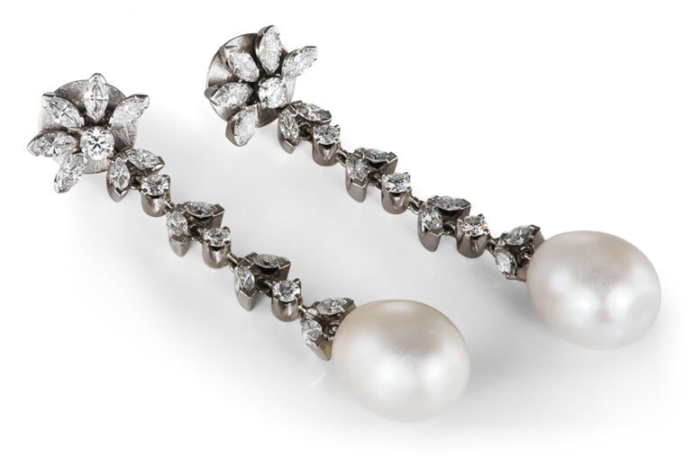 Ohrstecker Salzwasserperle Tropfen 34 Diamanten ca 3,0 ct 750 IGI [BRORS 20749]