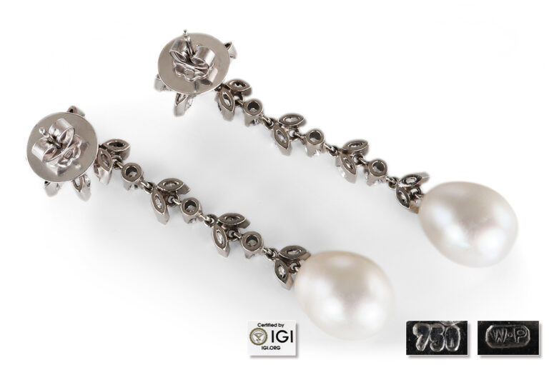 Ohrstecker Salzwasserperle Tropfen 34 Diamanten ca 3,0 ct 750 IGI [BRORS 20749]