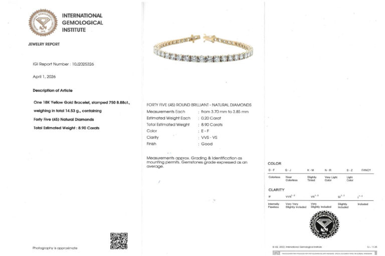 SONDERPREIS Tennisarmband 45 Brillanten 8,9 ct River-TW/VS-VVS IGI [BRORS 20754]