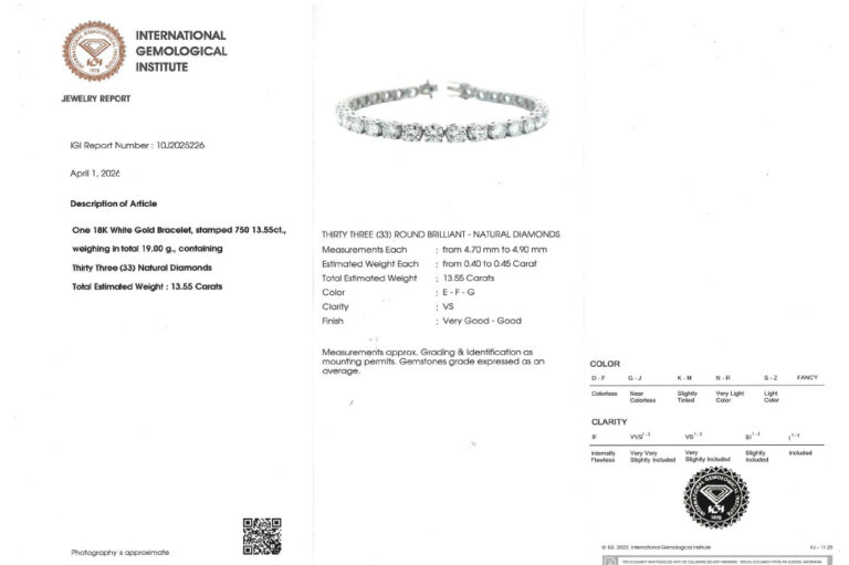 SONDERPREIS Tennisarmband 33 Brillanten 13,55 ct River-TW/VS IGI [BRORS 20755]