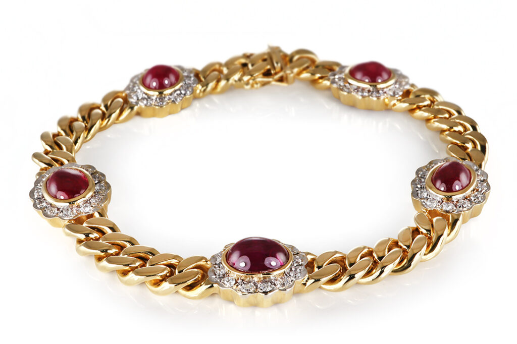 Armband 5 hochwertige Thailand Rubine 10 Karat + 60 Brillanten IGI [BRORS 20756]