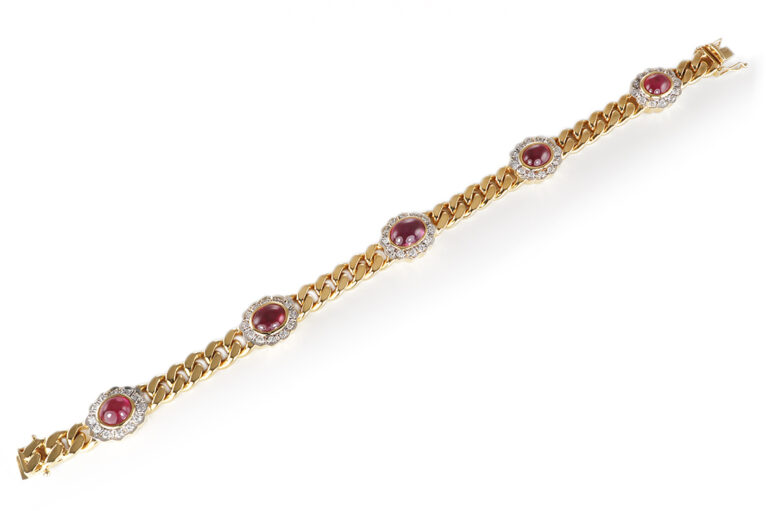 Armband 5 hochwertige Thailand Rubine 10 Karat + 60 Brillanten IGI [BRORS 20756]