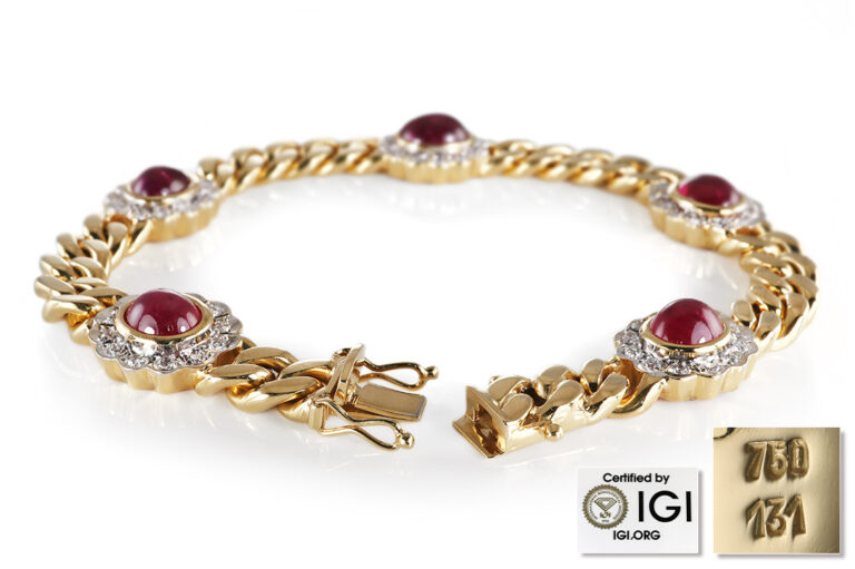 Armband 5 hochwertige Thailand Rubine 10 Karat + 60 Brillanten IGI [BRORS 20756]