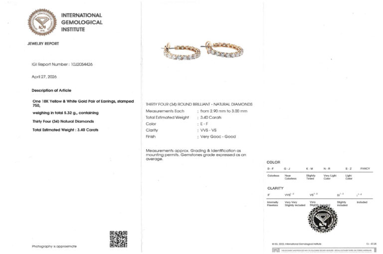 Ohrringe Creolen 34 Brillanten 3,4 ct E-F/VVS-VS 750 IGI Ø 21,8 mm [BRORS 20789]