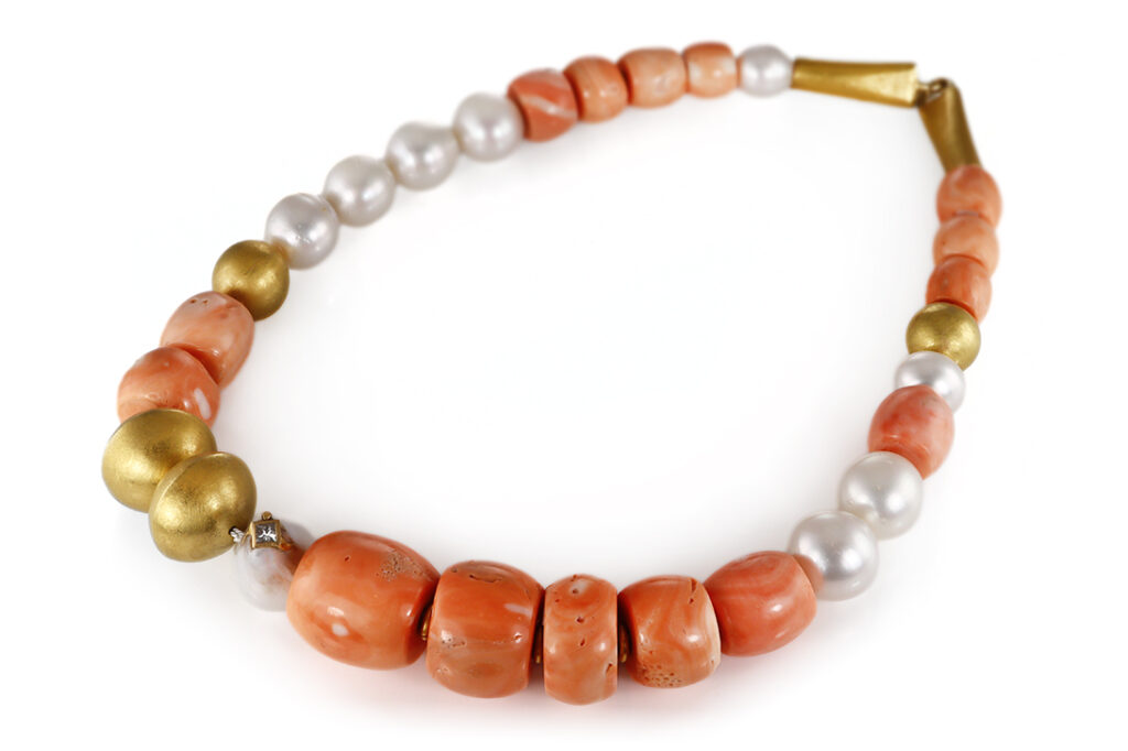 Schweres Collier *Susanna Dünne* Korallen + Salzwasserperlen IGI [BRORS 20813]