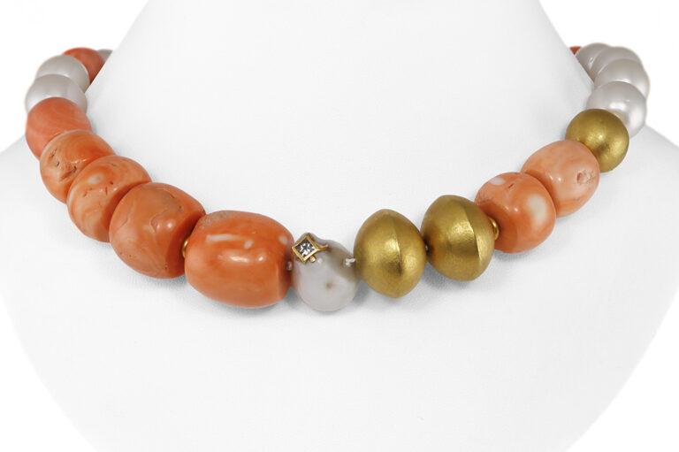 Schweres Collier *Susanna Dünne* Korallen + Salzwasserperlen IGI [BRORS 20813]