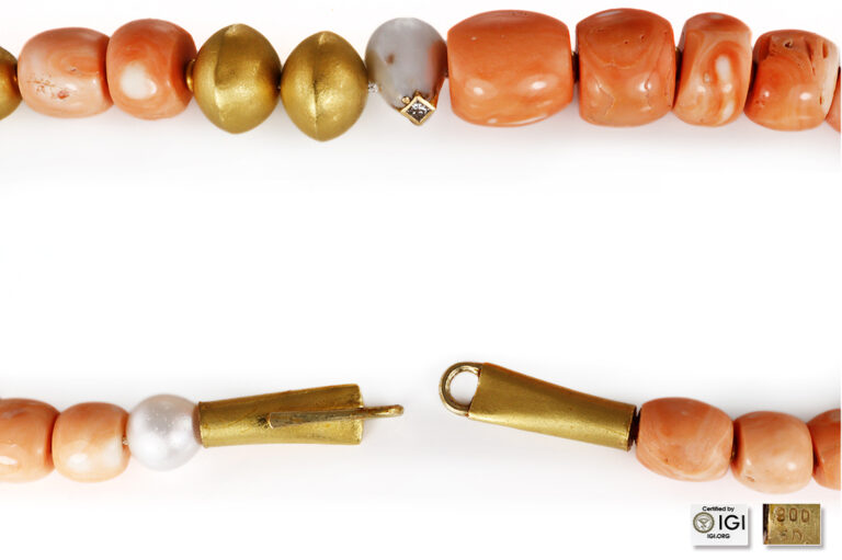 Schweres Collier *Susanna Dünne* Korallen + Salzwasserperlen IGI [BRORS 20813]