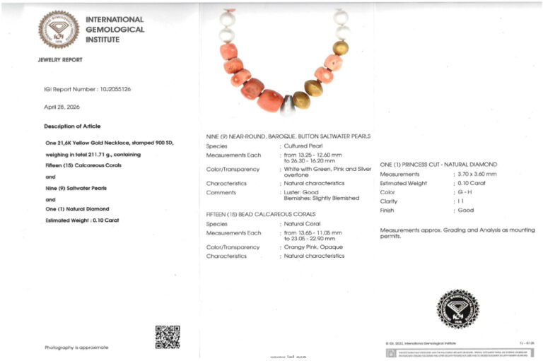 Schweres Collier *Susanna Dünne* Korallen + Salzwasserperlen IGI [BRORS 20813]