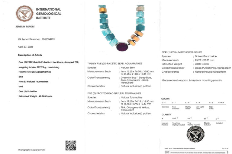 Schweres Collier *Susanna Dünne* Rubellit 40 ct Gold Paladium IGI [BRORS 20814]
