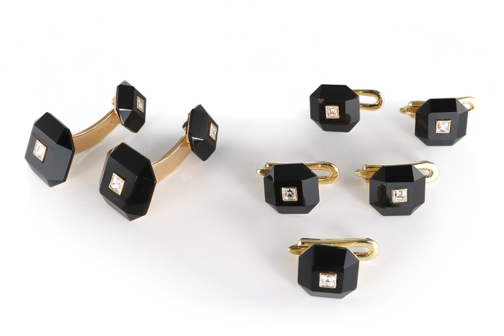 Frackset 5 Smokingknöpfe +Manschettenknöpfe Onyx Diamanten 750 IGI [BRORS 20752]