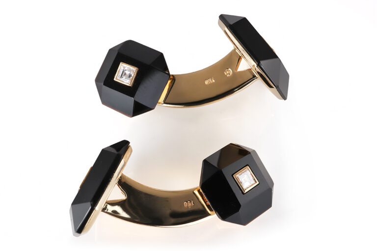 Frackset 5 Smokingknöpfe +Manschettenknöpfe Onyx Diamanten 750 IGI [BRORS 20752]