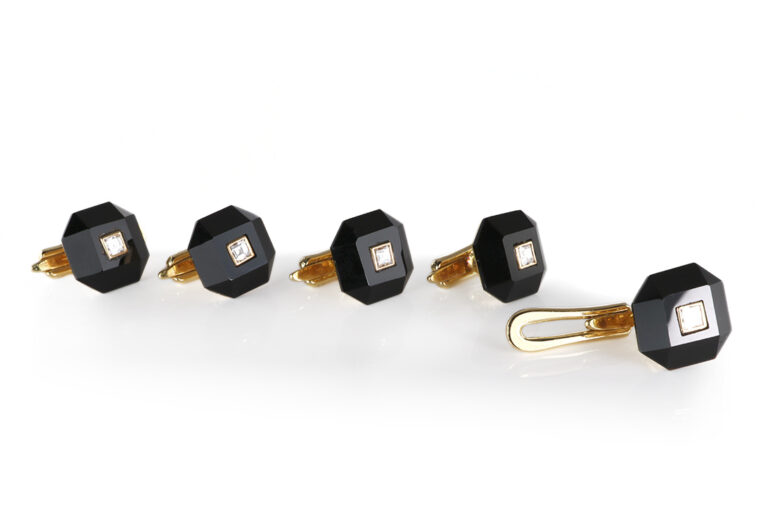Frackset 5 Smokingknöpfe +Manschettenknöpfe Onyx Diamanten 750 IGI [BRORS 20752]