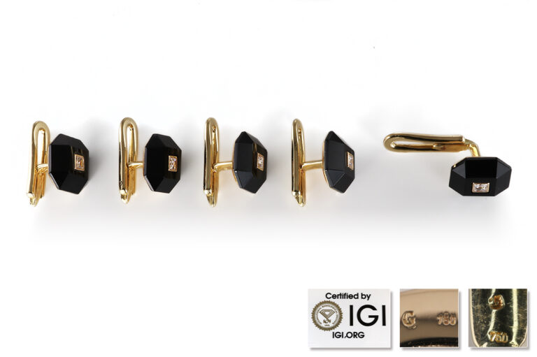 Frackset 5 Smokingknöpfe +Manschettenknöpfe Onyx Diamanten 750 IGI [BRORS 20752]