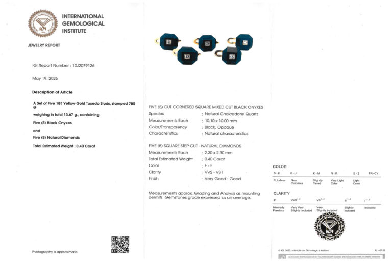 Frackset 5 Smokingknöpfe +Manschettenknöpfe Onyx Diamanten 750 IGI [BRORS 20752]