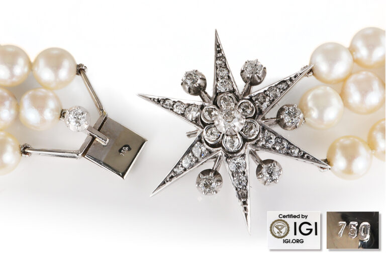 RÜSCHENBECK Salzwasser Perlenkette 186 Perlen Diamanten 2,7 ct IGI [BRORS 20817]