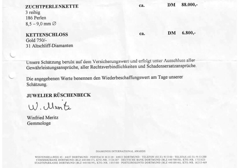 RÜSCHENBECK Salzwasser Perlenkette 186 Perlen Diamanten 2,7 ct IGI [BRORS 20817]