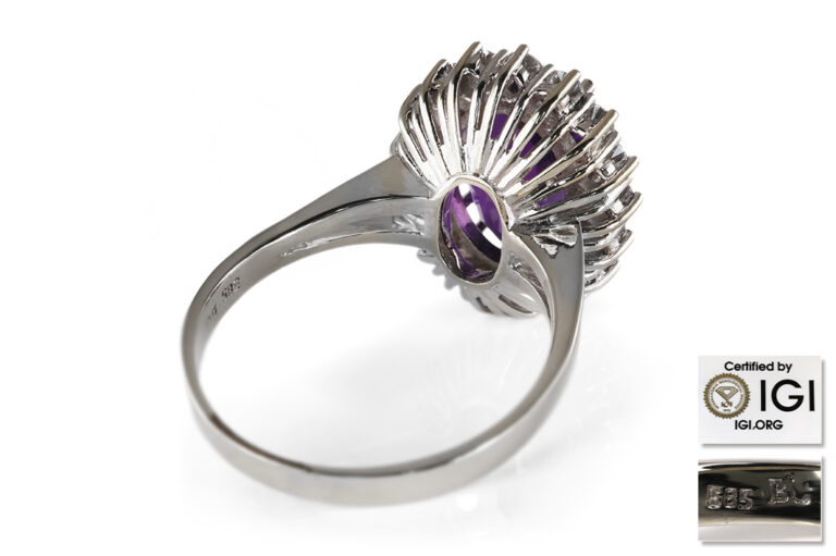 Ring 1 Amethyst 5,5 ct + 18 Brillanten 1,1ct. D-E-F/VS SI Gold IGI [BRORS 20833]