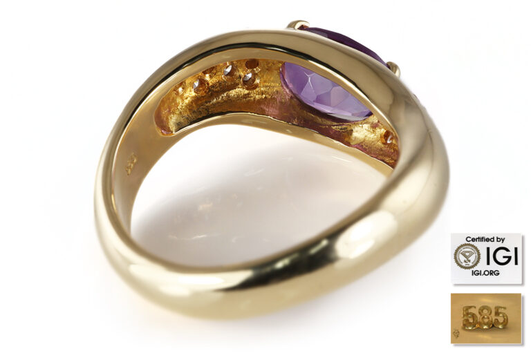 Ring 1 Amethyst 2,3 ct + 18 Brillanten 0,5ct. G/VS Gold IGI Gr. 61[BRORS 20834]