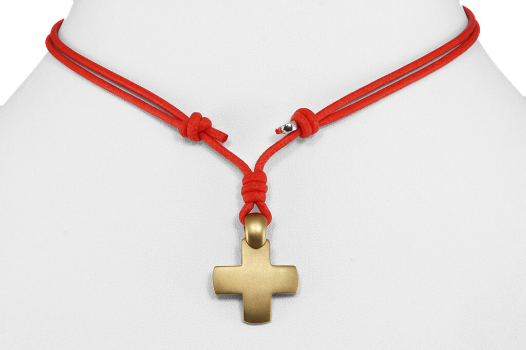 Pomellato Kreuz Anhänger mit orange Textilband 750 Gelbgold [BRORS 20835]
