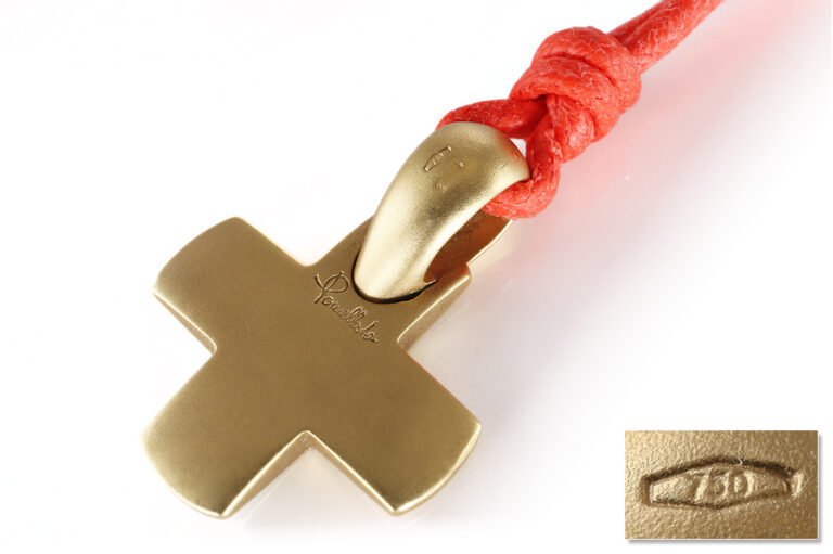Pomellato Kreuz Anhänger mit orange Textilband 750 Gelbgold [BRORS 20835]