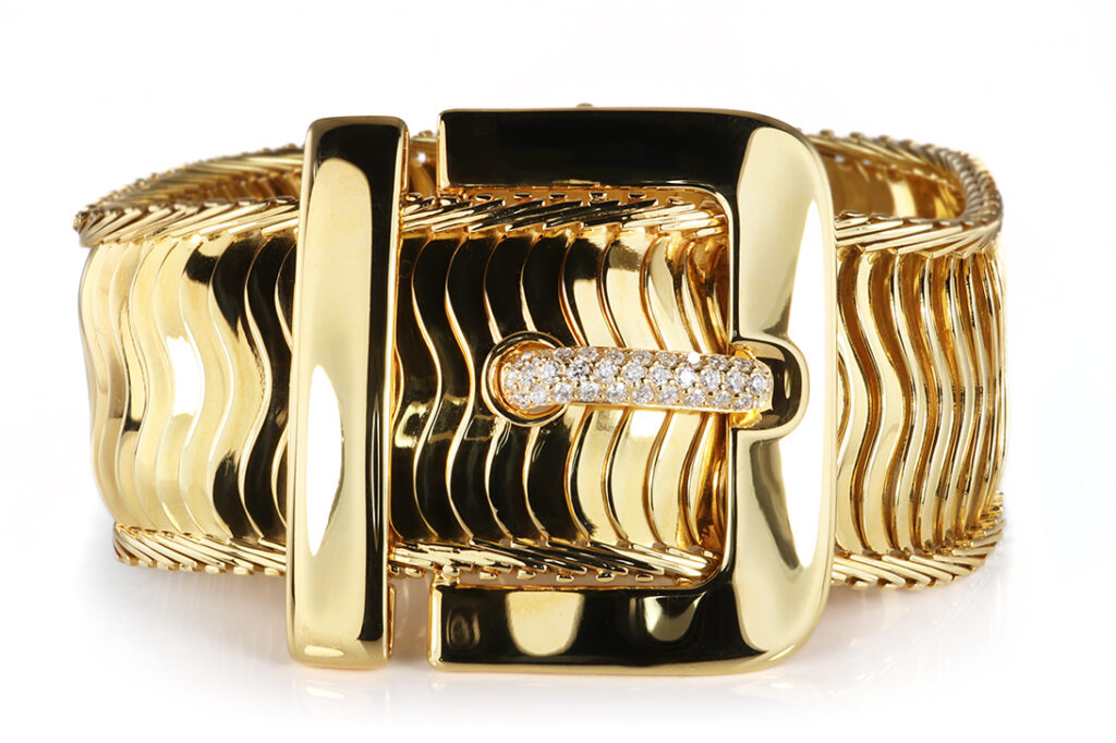 Armband Belt Buckle 34 Brillanten ca. 0,4 ct TW/VS 750 Gelbgold [BRORS 20863]