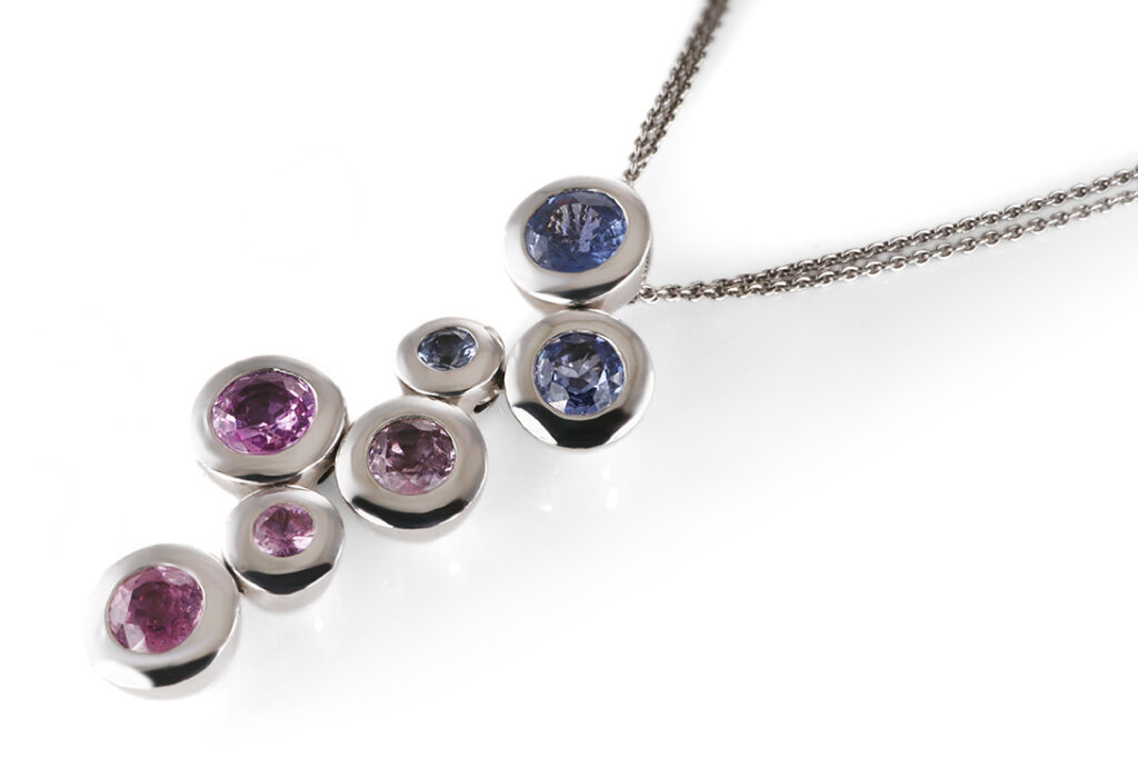 Anhänger Kette A.ODENWALD MELODY bunte Saphire 4 ct 750/585 Gold [BRORS 20871]