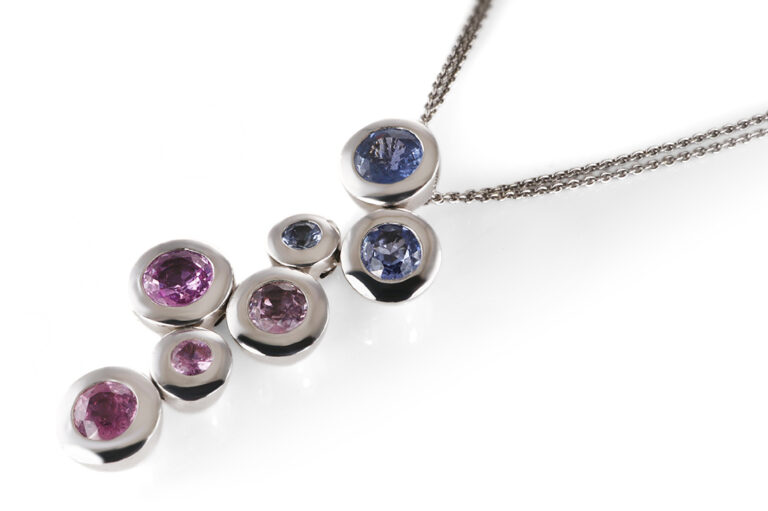 Anhänger Kette A.ODENWALD MELODY bunte Saphire 4 ct 750/585 Gold [BRORS 20871]