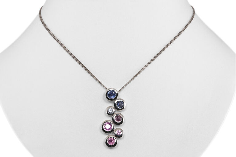 Anhänger Kette A.ODENWALD MELODY bunte Saphire 4 ct 750/585 Gold [BRORS 20871]